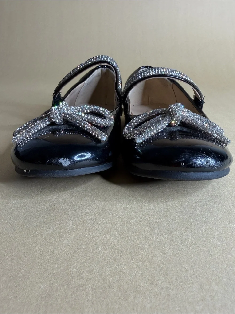 Girls Black Patent Bow Flats Size 12